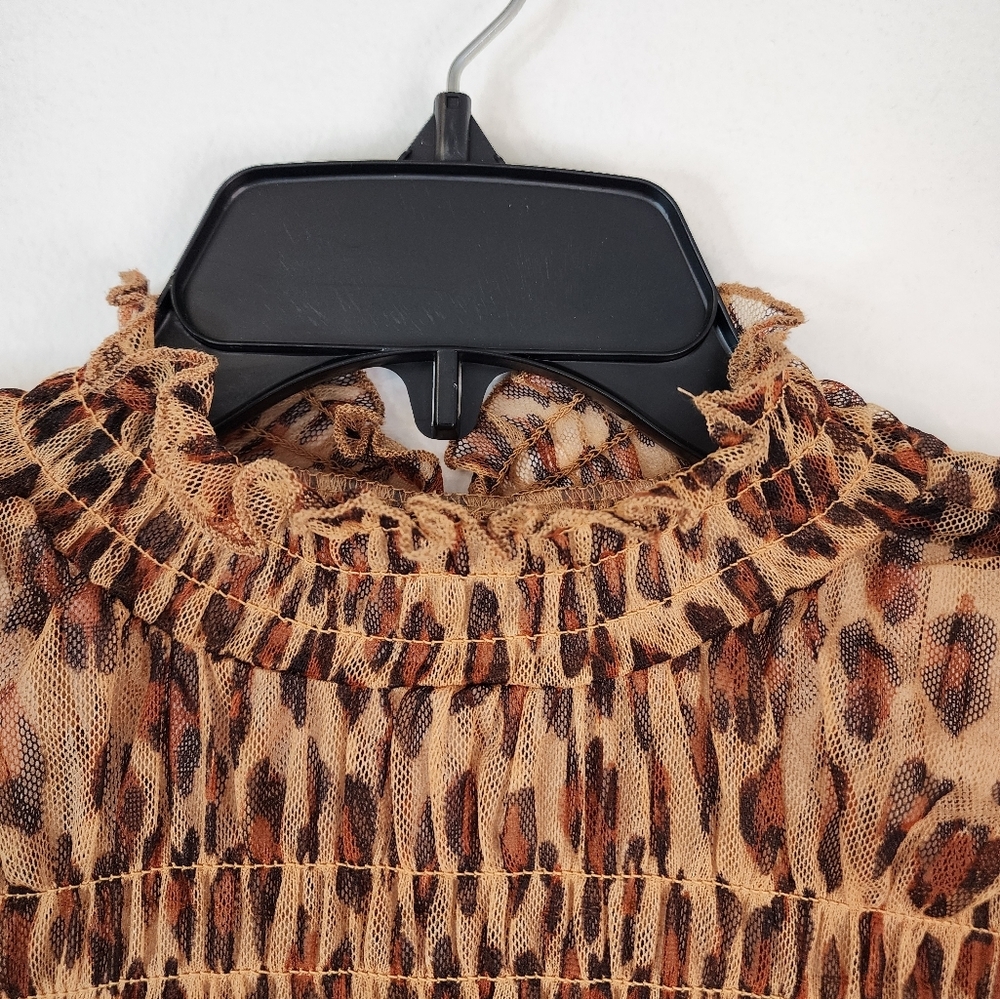 Free People Women's Leopard Print Smock Crop "Hello There" Sheer L/S Top, sz SM - Picture 8 of 12